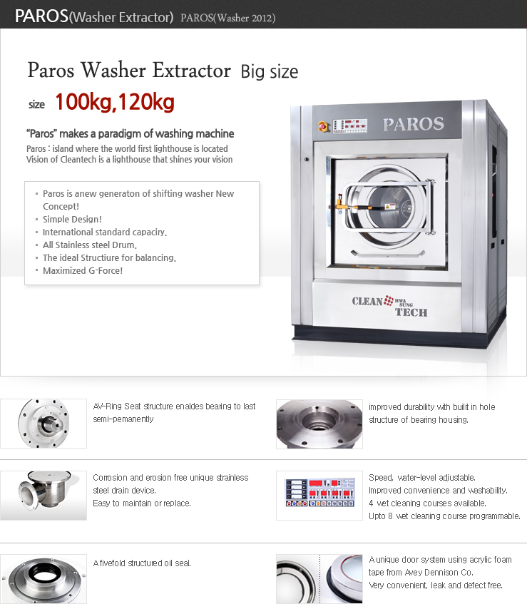 Specifications of Paros washer extractor 120-100 kg